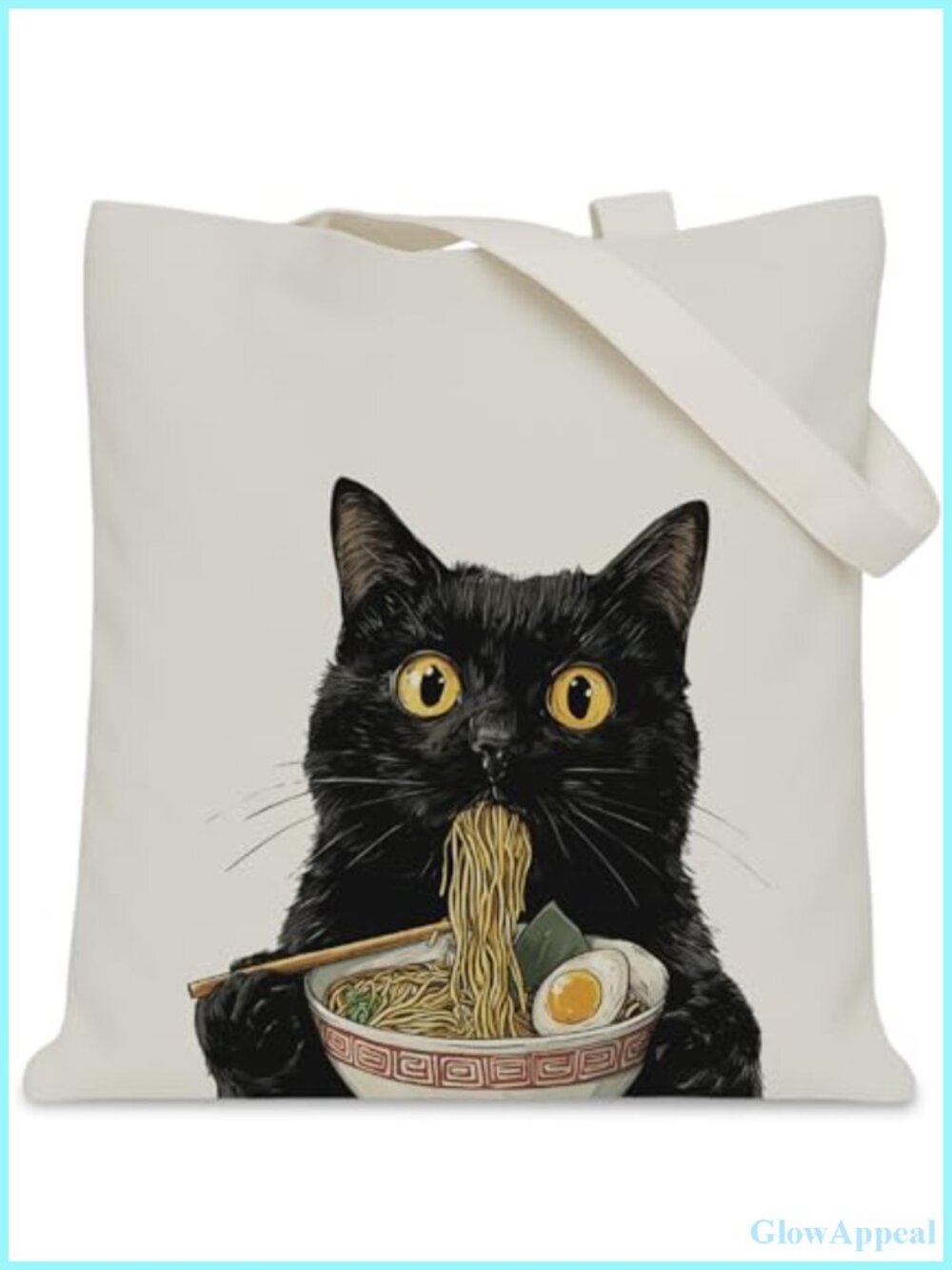 Japanese Ramen Cat Canvas Tote Bag for Women Bestie Gift